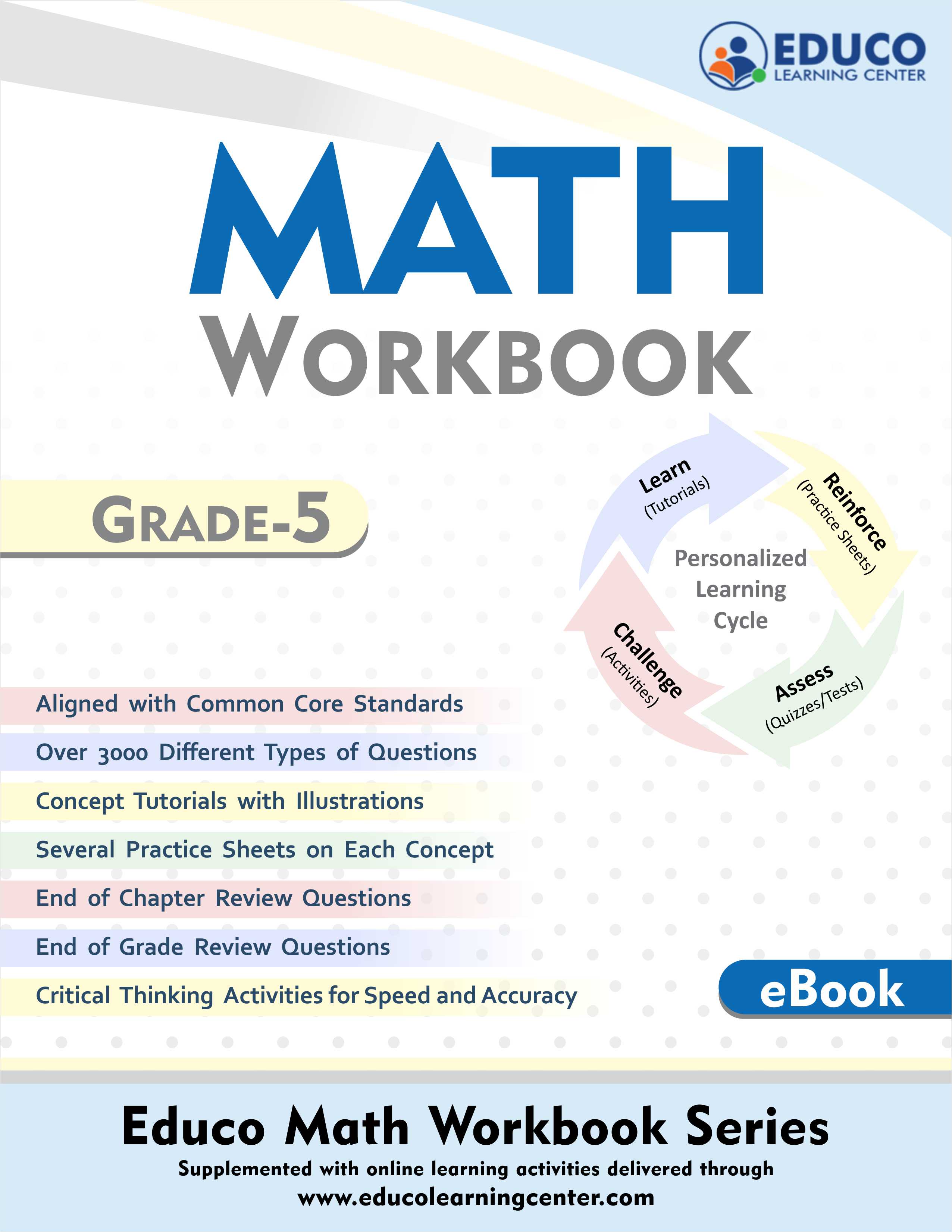 Grade 5 Math Printable Workbook including over 3000 Different types of Math Questions